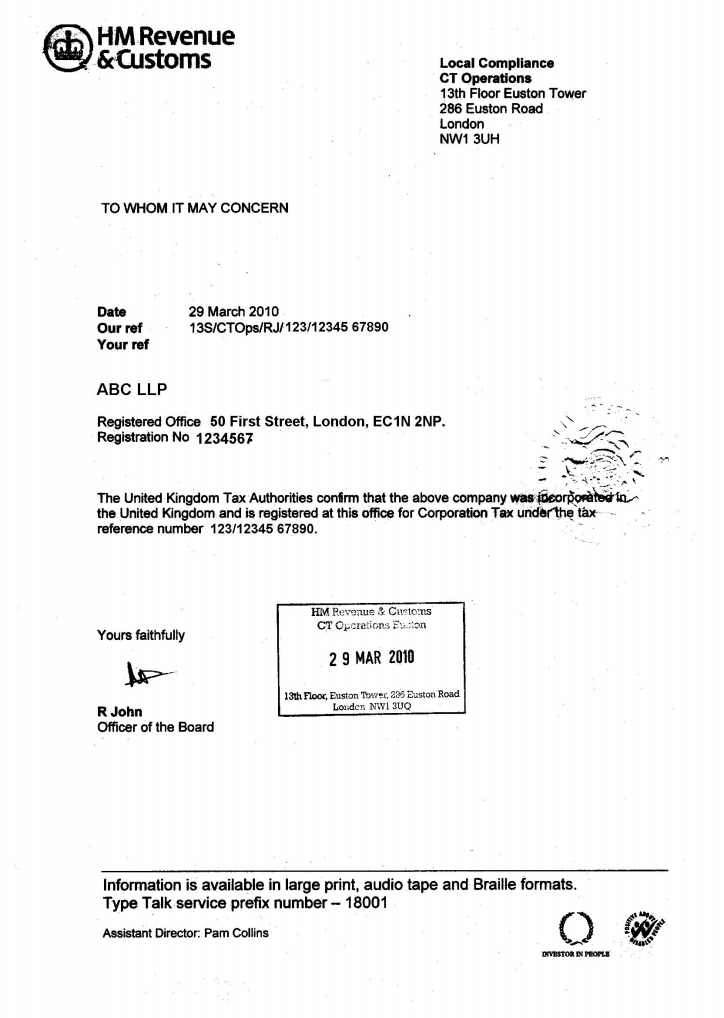 payment received letter LLP  United Offshore Kingdom zones Offshore    and