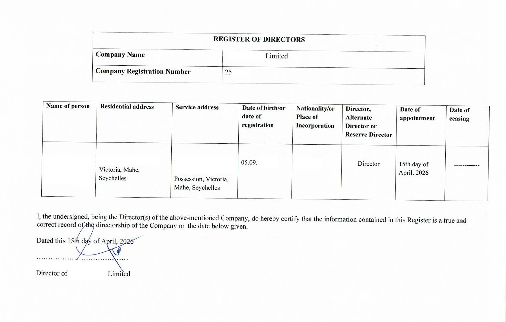 Register of Directors