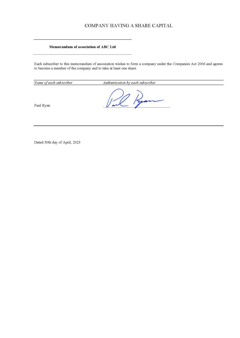 Учредительный договор / Memorandum of Association