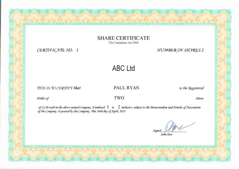 Сертификат акций / Share Certificate