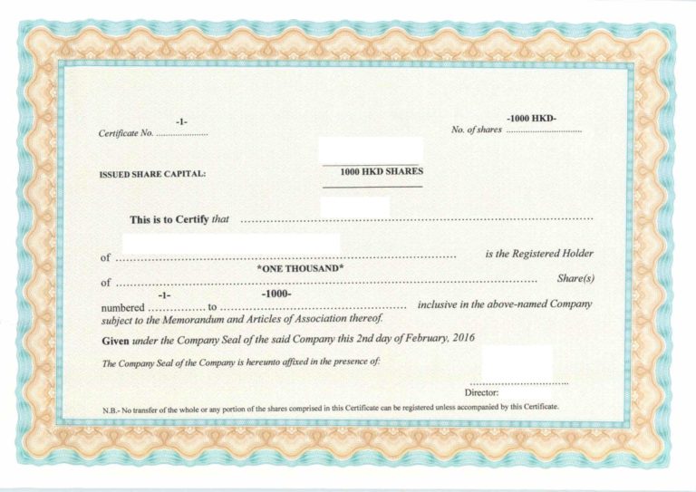 Сертификат акций / Share Certificates