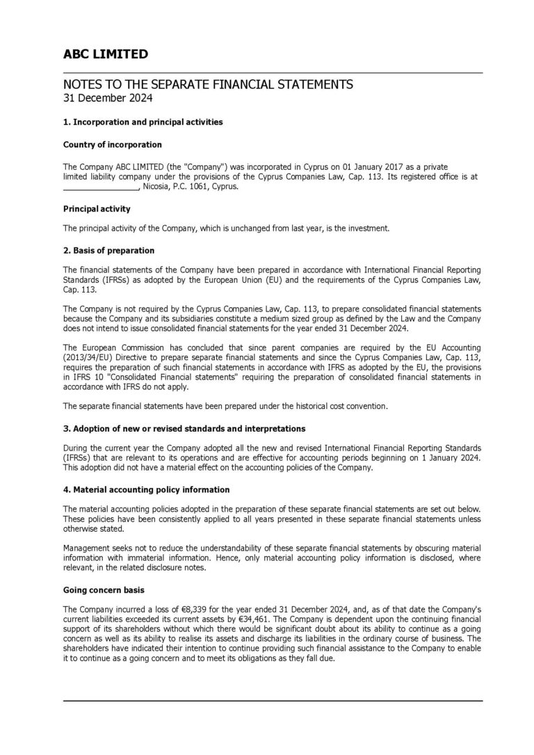 Примечания к финансовой отчетности / Notes to the Financial Statements