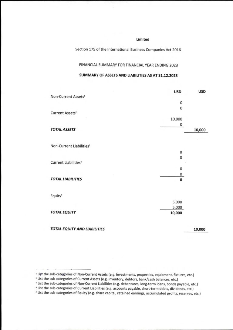 Краткий финансовый отчет (Financial Summary)