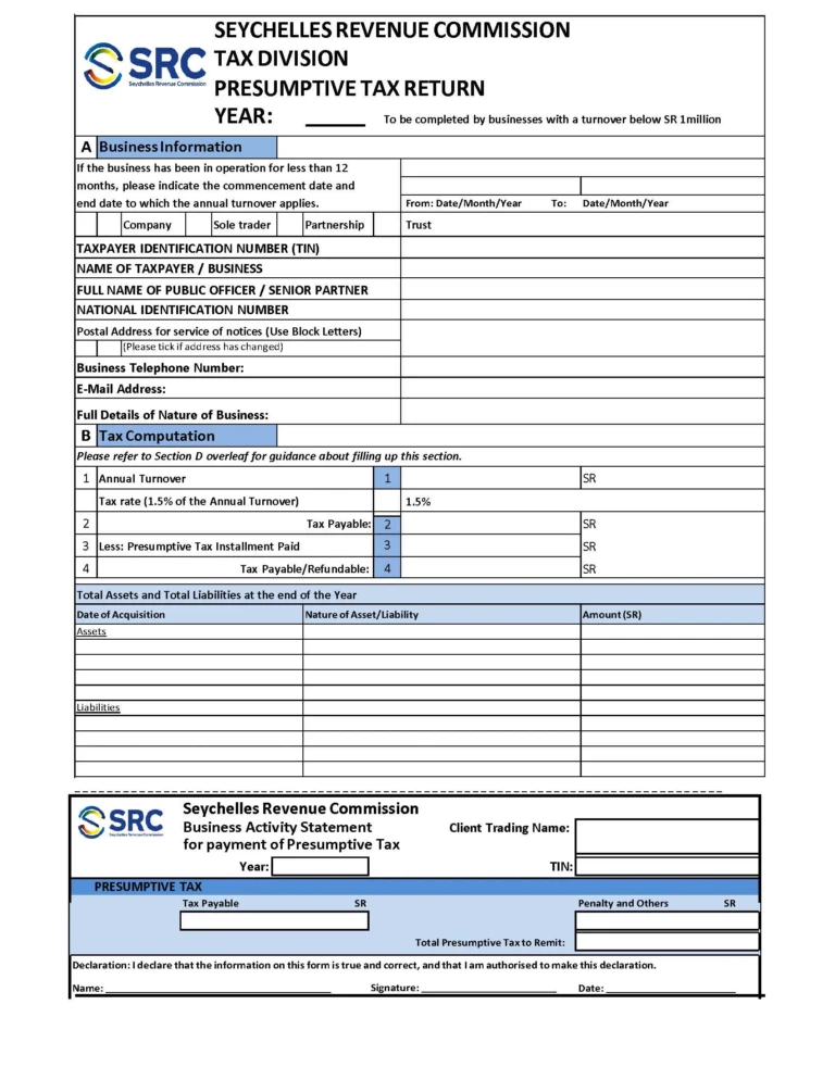 Декларация по вмененному налогу (Presumptive Tax)